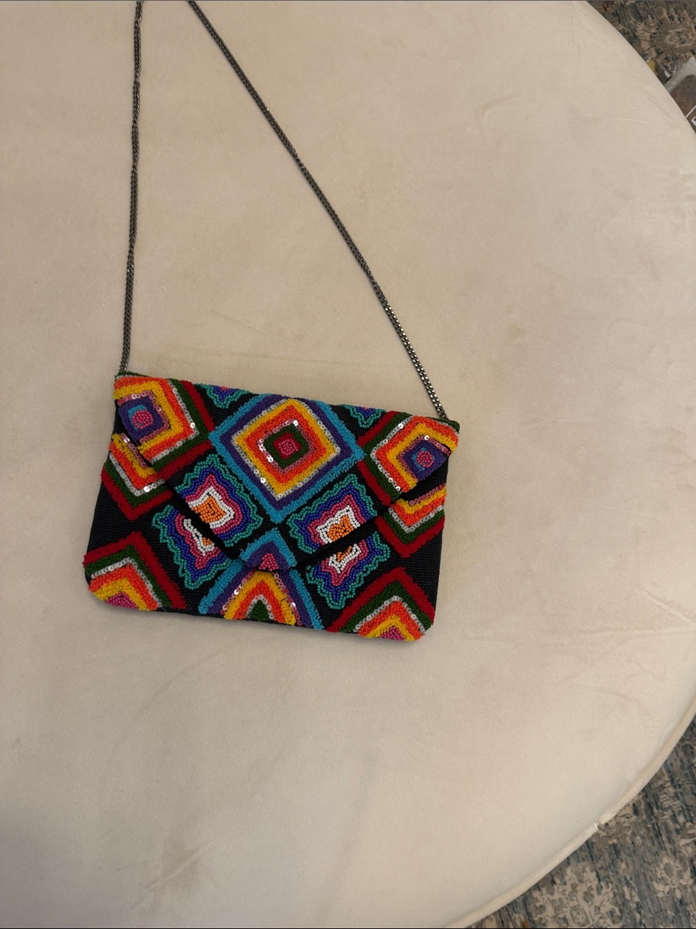 Beaded Multicolor Crossbody Clutch - Black Base